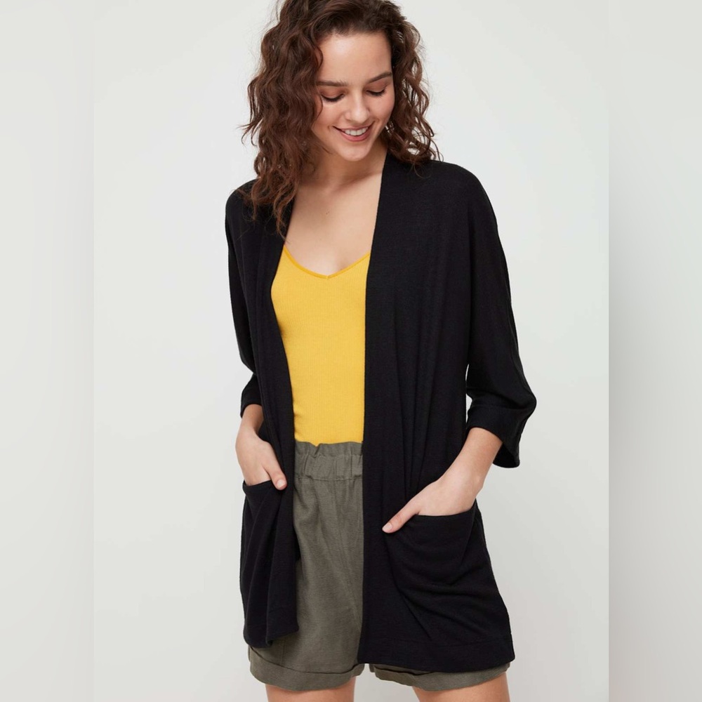 ARITZIA Wilfred Free Zlata Sweater Black Knit Open Front Cardigan Size S Pockets